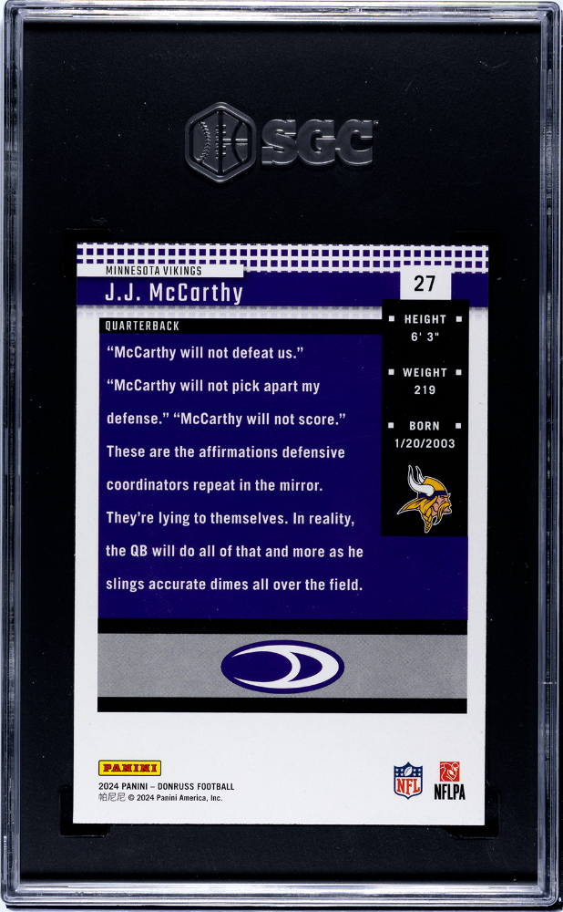 2024 Donruss JJ Mccarthy #27 '04 Retro SGC 10