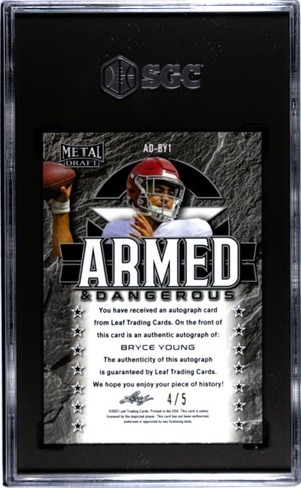 2022 Leaf Metal Draft Bryce Young Armed & Dangerous AUTO /5 Tiger SGC 10 LOW POP