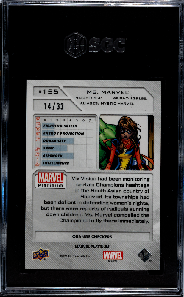 MS. Marvel 2023 Upper Deck Marvel Platinum Orange Checkers #14/33 SGC 10 POP 1