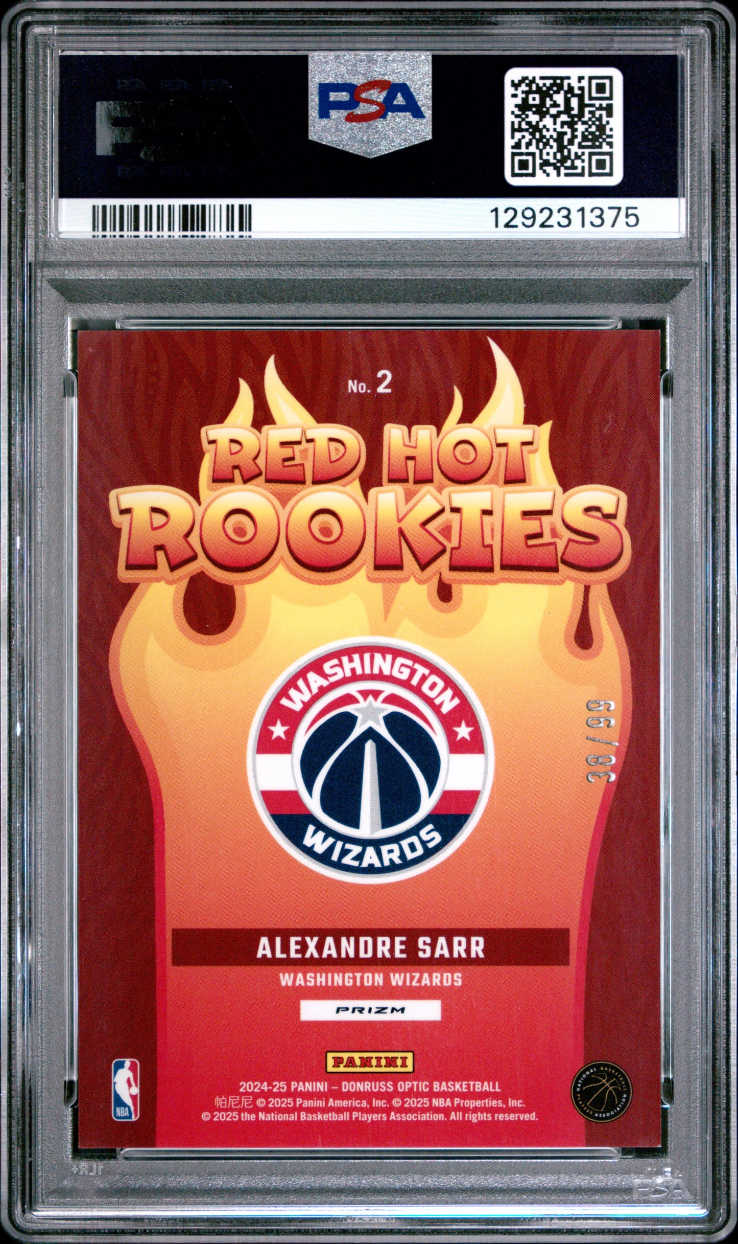 2024-25 Panini Donruss Optic Red Hot Rookies Alexandre Sarr #2 PSA 9 POP 2 /99