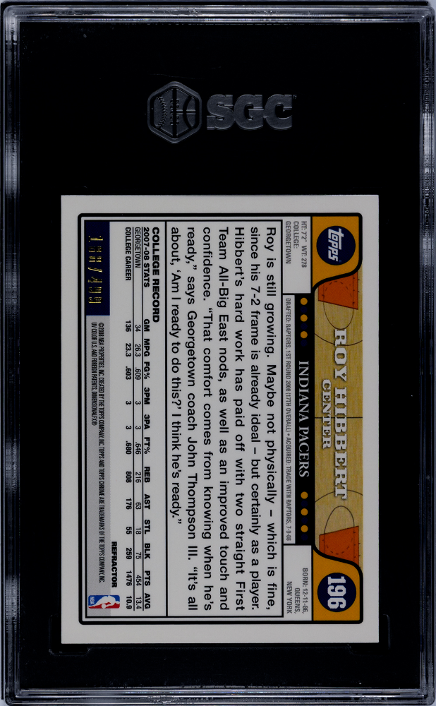 2008-09 Topps Chrome Roy Hibbert #196 Orange Refractor /499 SGC 9.5 POP 1