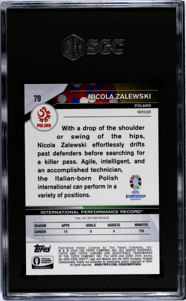 2024 Topps Chrome Uefa Euro Nicola Zalewski #79 Black Refractor #4/10 SGC 9.5