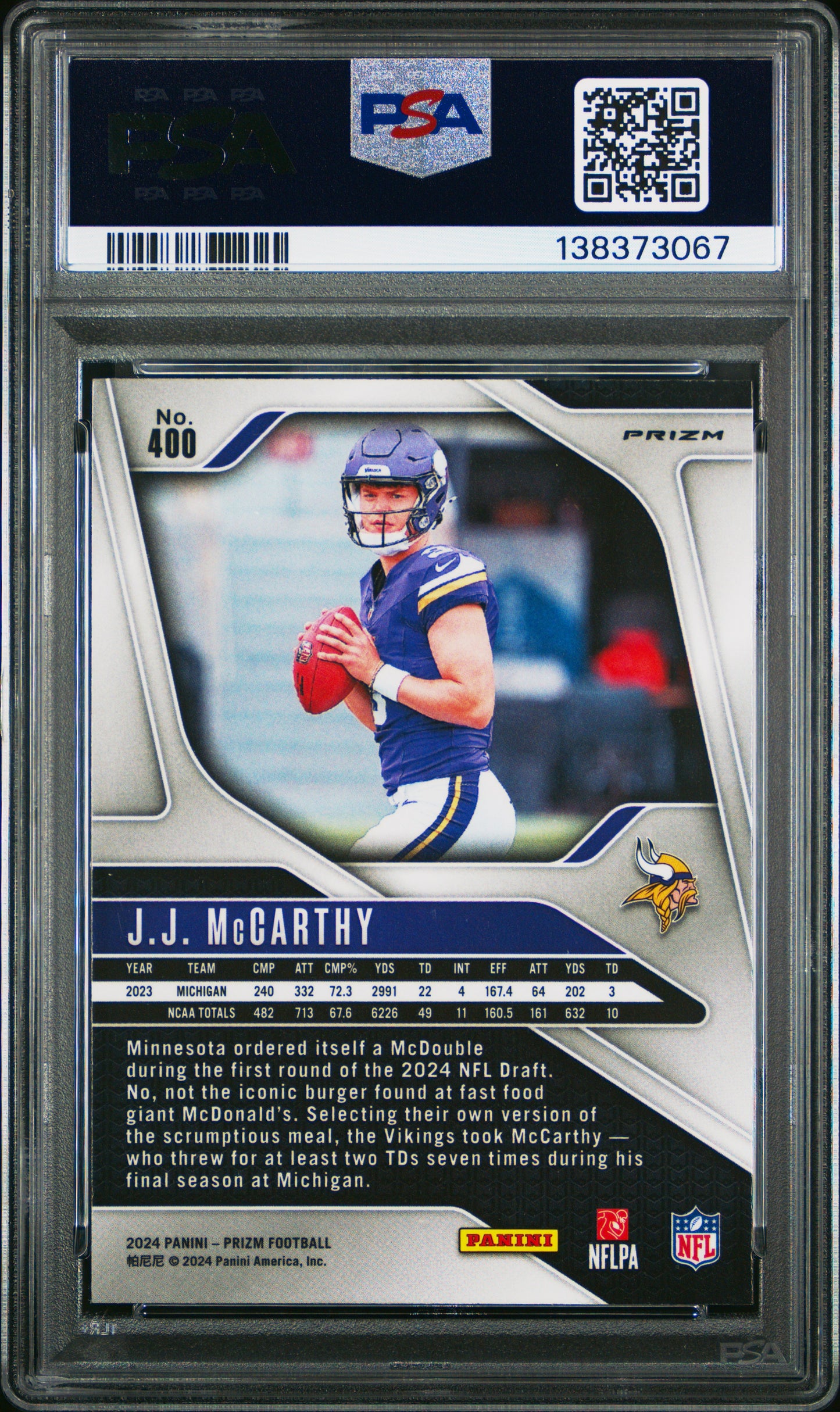 2024 Panini Prizm JJ Mccarthy #400 Red White Blue PSA 10