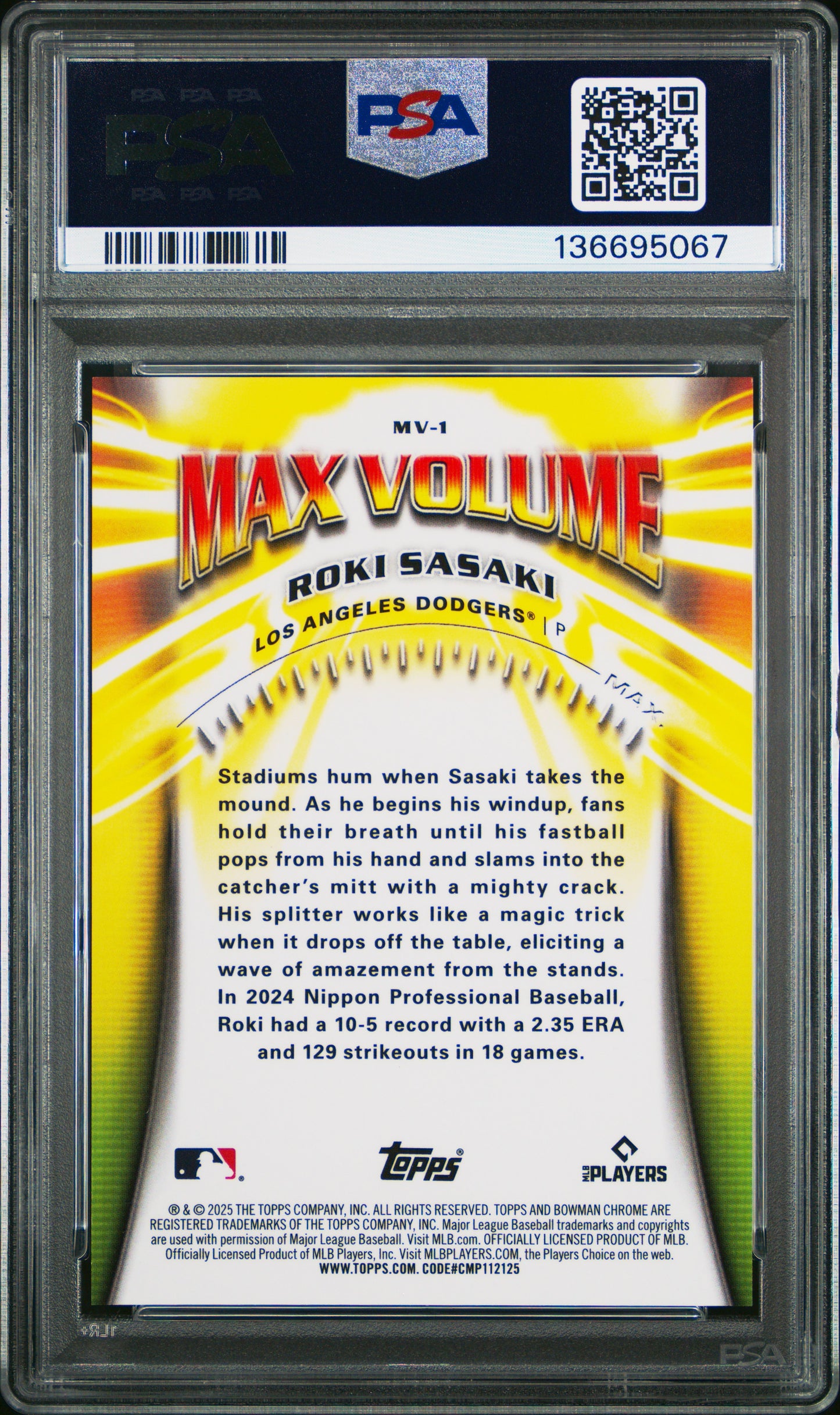 2025 Bowman Chrome Max Volume Roki Sasaki Gold Refractor 09/50 PSA 10 pop 3