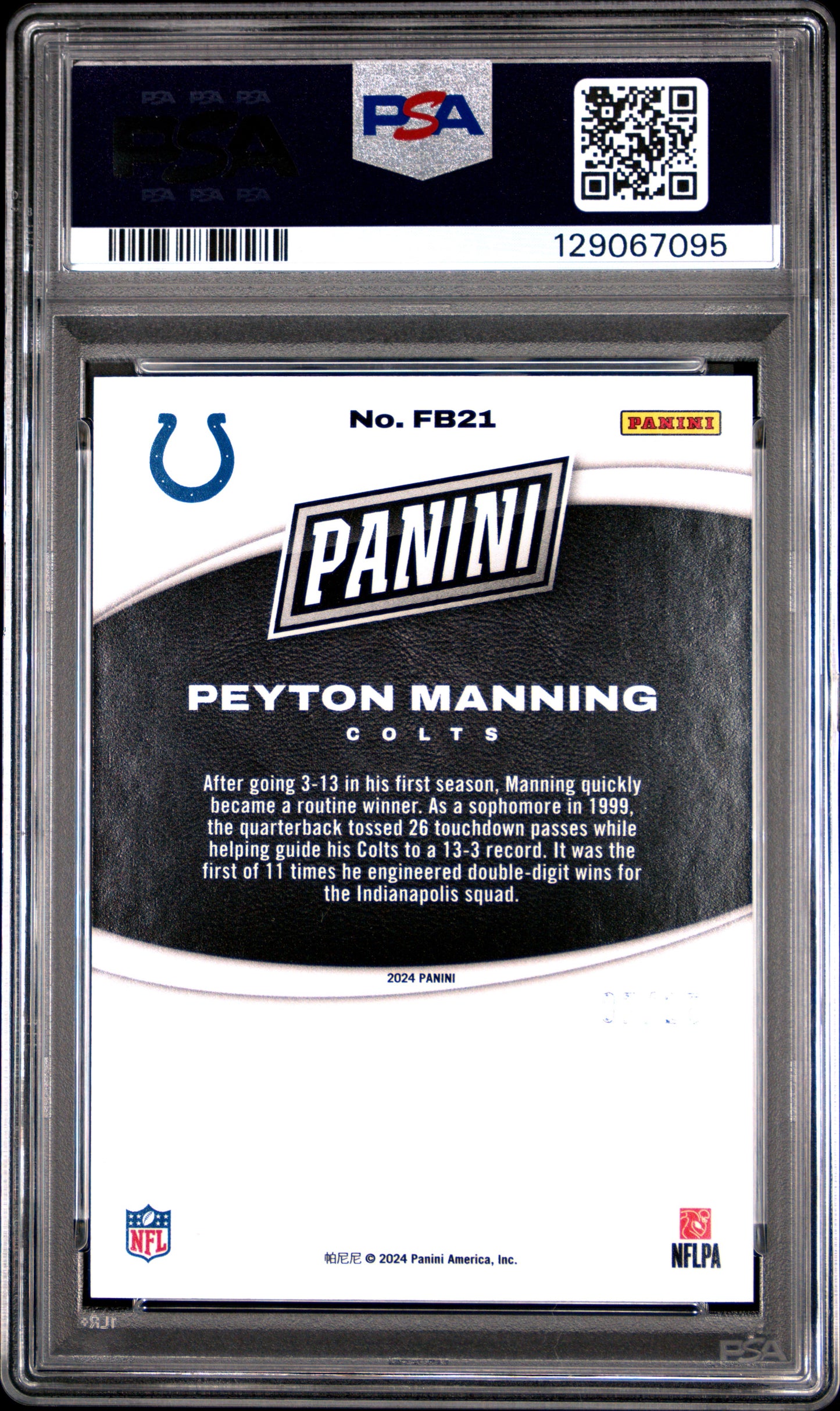 2024 Panini Black Friday Football Peyton Manning #FB21 Orange #7/15 PSA 10 POP 1