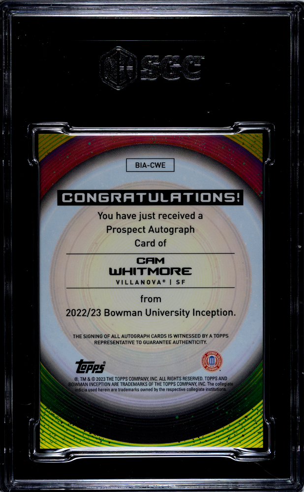 2022-23 Bowman University Inception Cam Whitmore Auto Gold Foil V1 SGC 9 /50