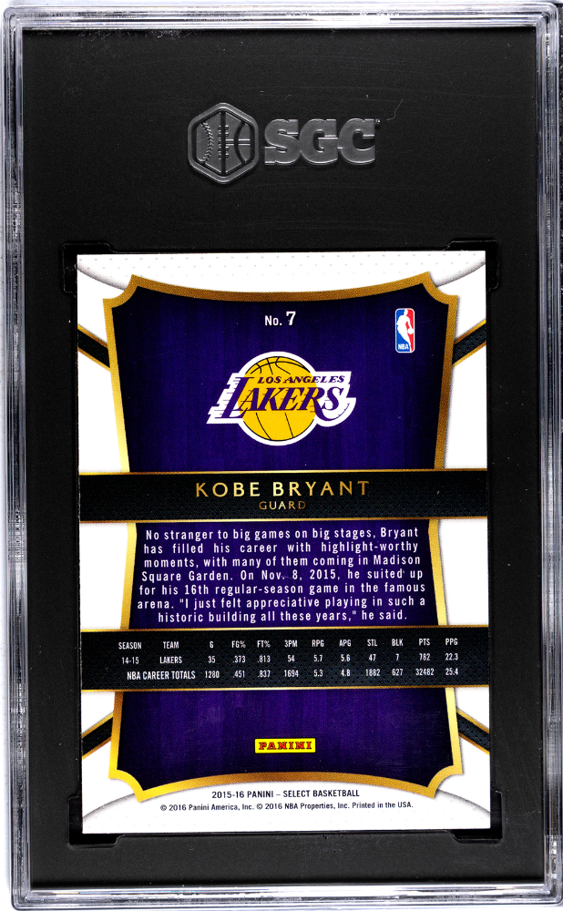 2015-16 Panini Select Kobe Bryant #7 SGC 10 pop 2
