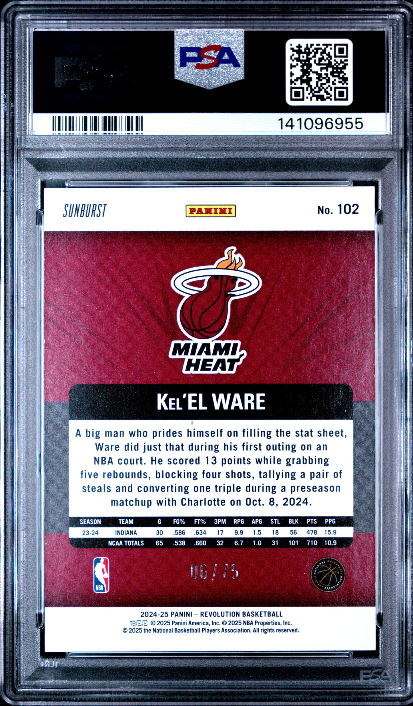 2024 Panini Revolution Kel'el Ware #102 Sunburst PSA 9 /75 pop 1