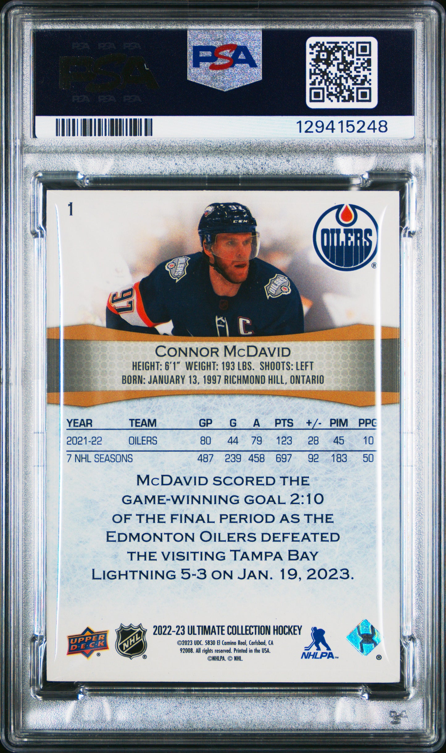 2022 Upper Deck Ultimate Collection Connor McDavid #1 078/149 PSA 10 /149 pop 2