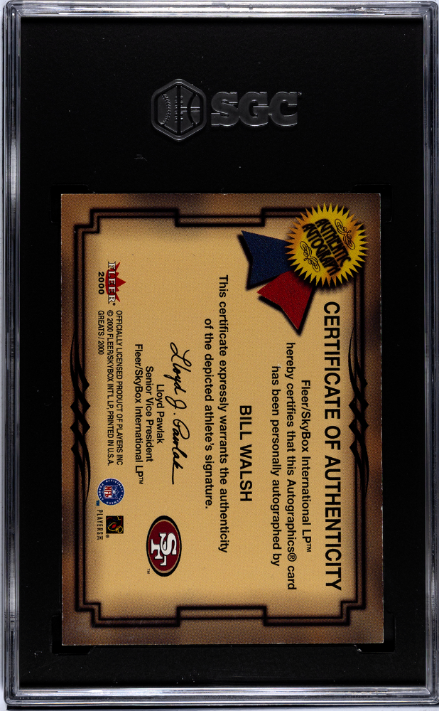 2000 Fleer Greats Of The Game Bill Walsh Coaches Corner Auto SGC 7 POP 1