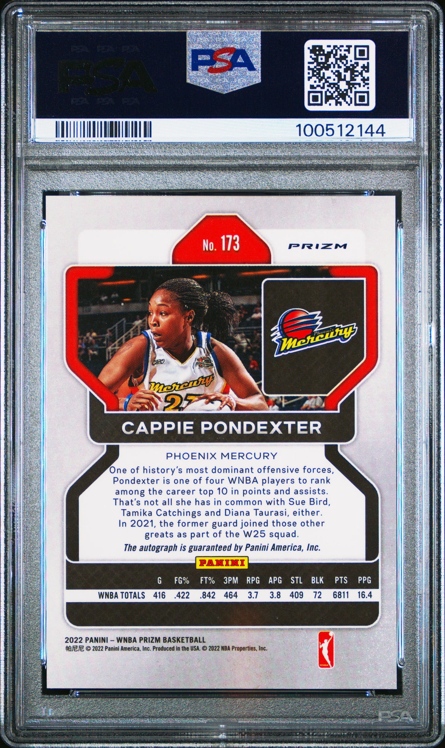 2022 Panini Prizm WNBA Cappie Pondexter #173 Signatures PSA 9 Pop 2 1 higher