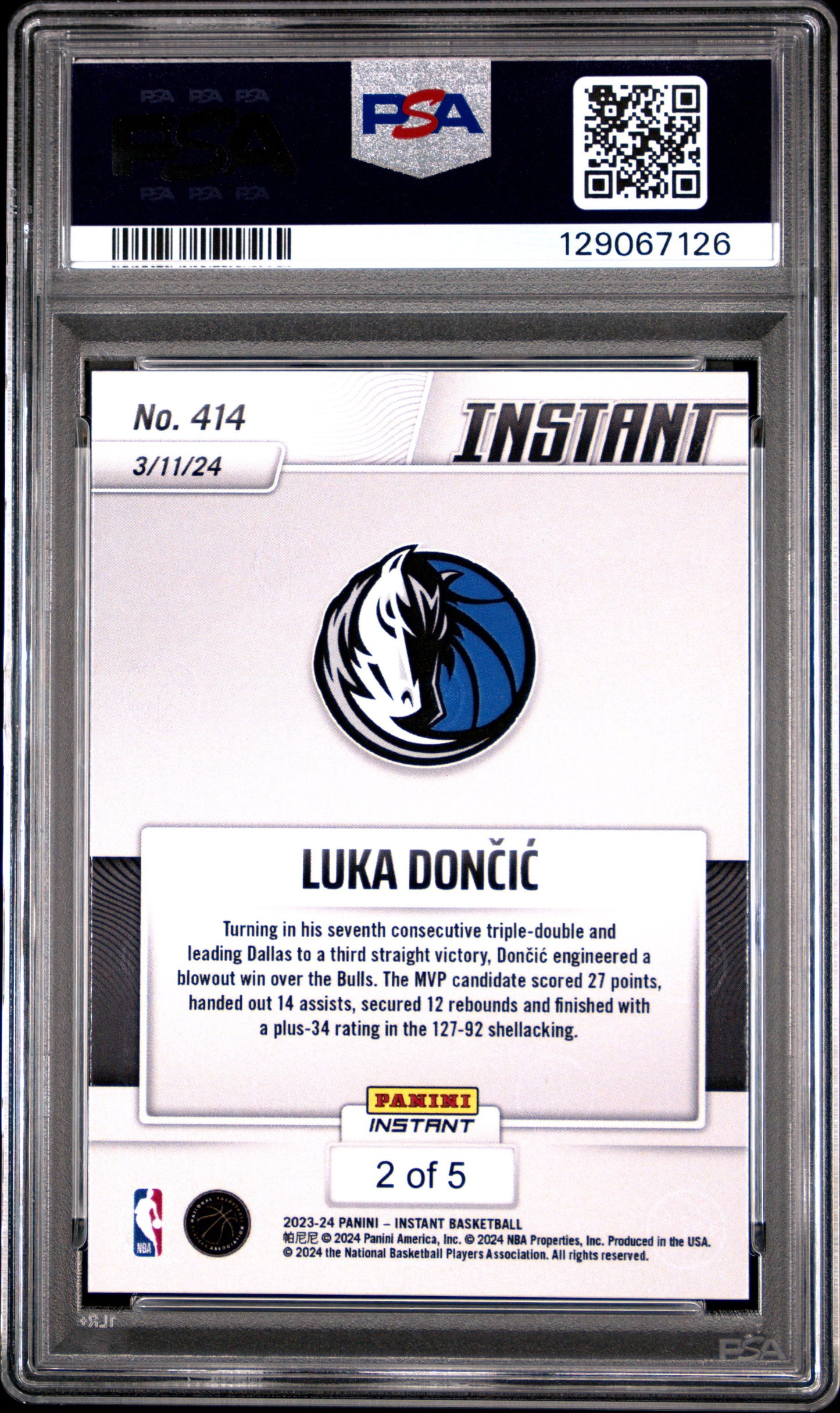 2023 Panini Instant Luka Doncic #414 Versicolor PSA 9 2/5 pop 1