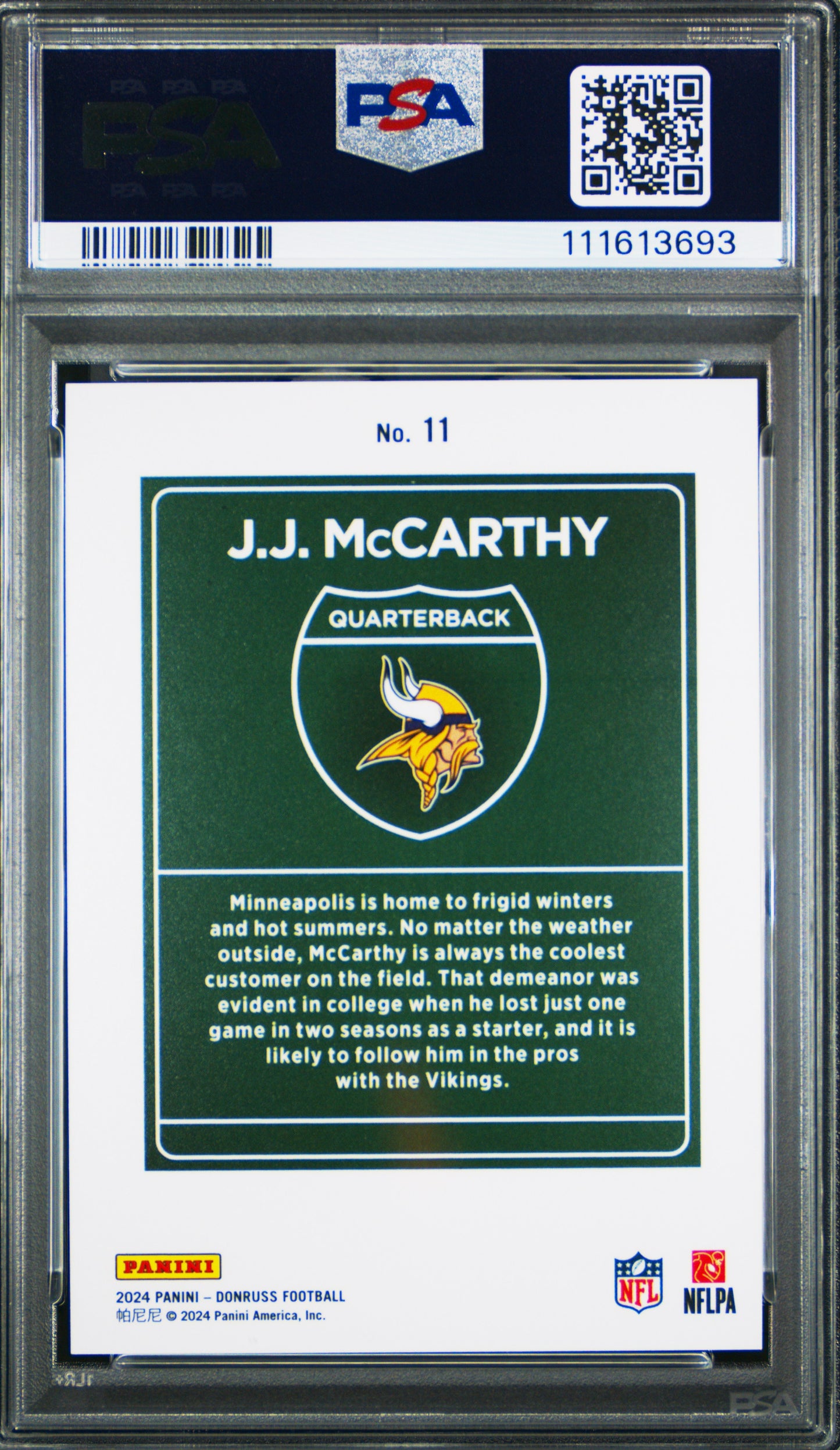2024 Panini Donruss Downtown! JJ Mccarthy #11 PSA 10