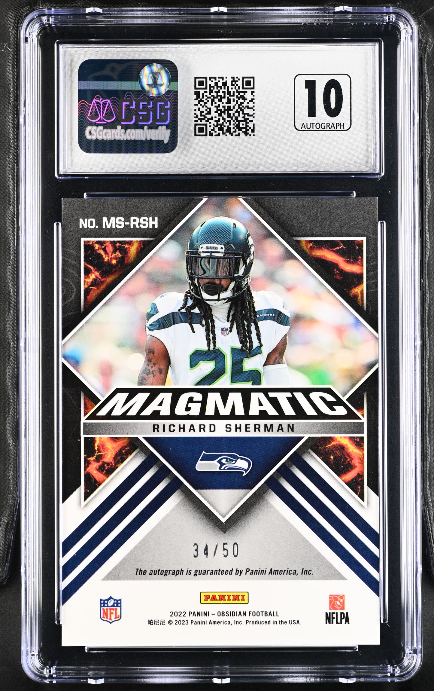 2022 Obsidian Richard Sherman Electric Etch Orange Magmatic Signatures CGC 8.5
