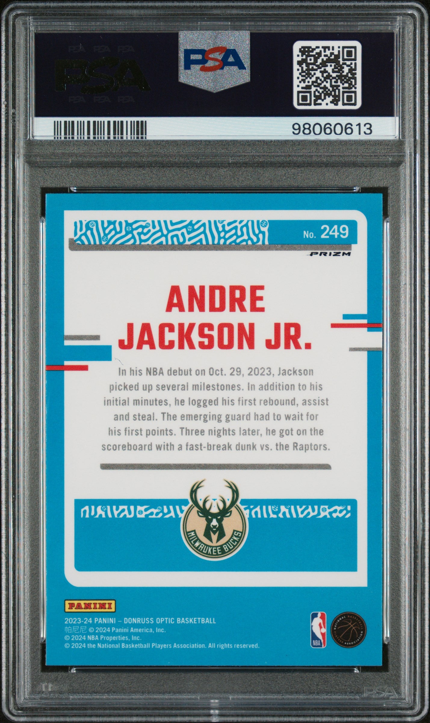 2023-24 Panini Donruss Optic Andre Jackson JR. #249 Choice PSA 10 pop 2