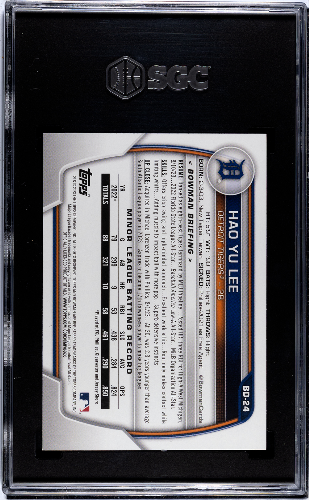 2023 Bowman Draft Hao Yu Lee #BD-24 Orange SGC 9 POP 1 /25