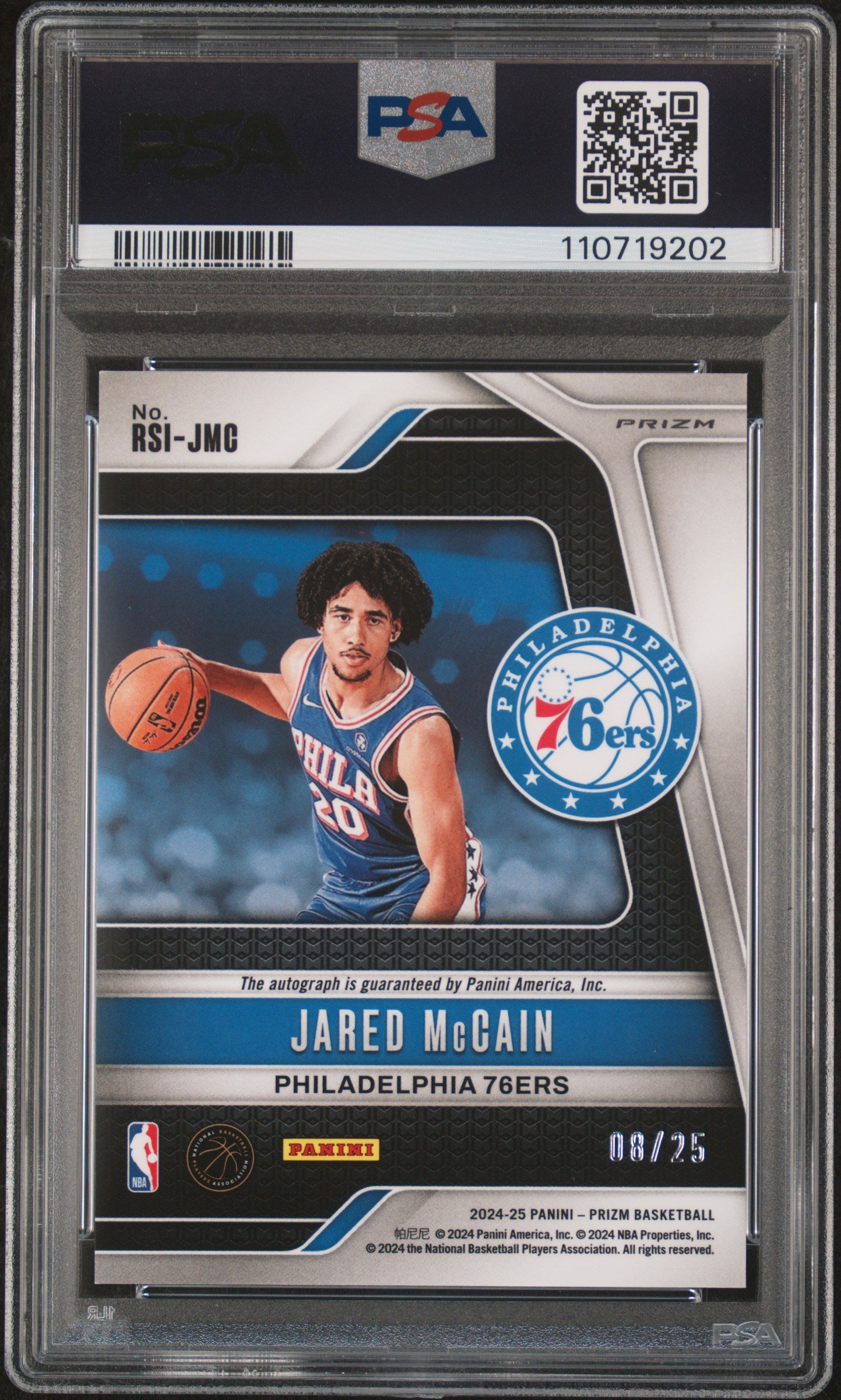 2024-25 Panini Prizm Rookie AUTO Jared Mccain Blue Shimmer FOTL #8/25 PSA 10