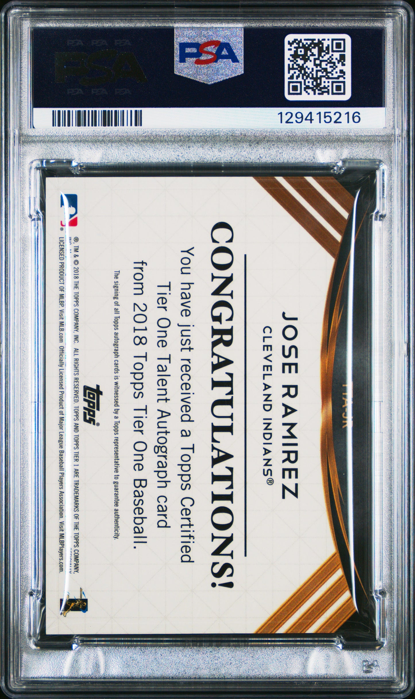 2018 Topps Tier One Talent Autographs Jose Ramirez #JR 086/245 PSA 10 /245 pop 1