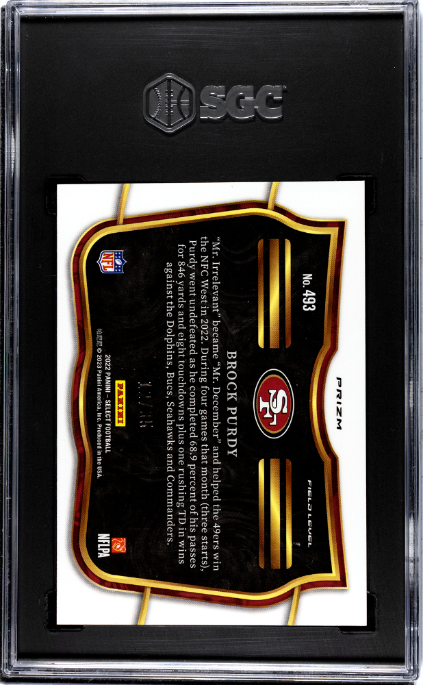 2022 Panini Select Brock Purdy #493 White Prizm SGC 10 POP 1