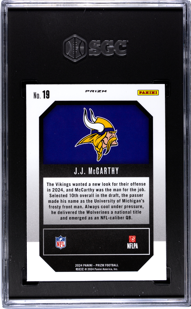 2024 Panini Prizm JJ Mccarthy #19 Emergent Green Wave SGC 10