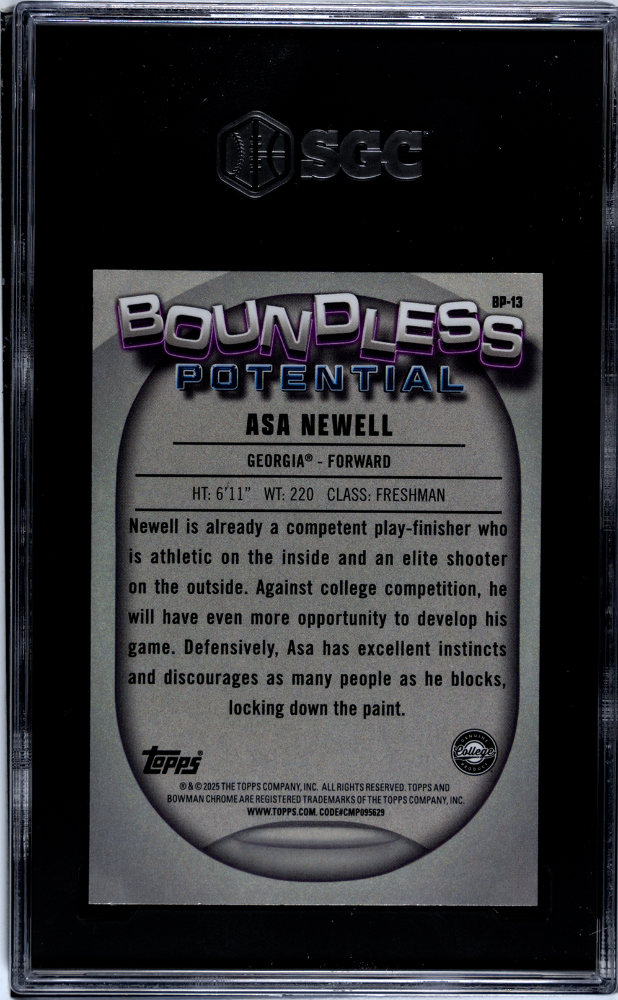 2024-25 U Chrome Asa Newell #BP-13 Boundless Potential Blue Refractor SGC 9.5