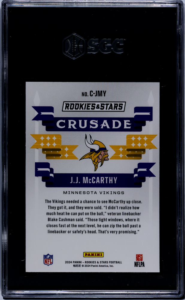 2024 Panini Rookies & Stars JJ Mccarthy #C-JMY Crusade Red Plaid Prizm SGC 10