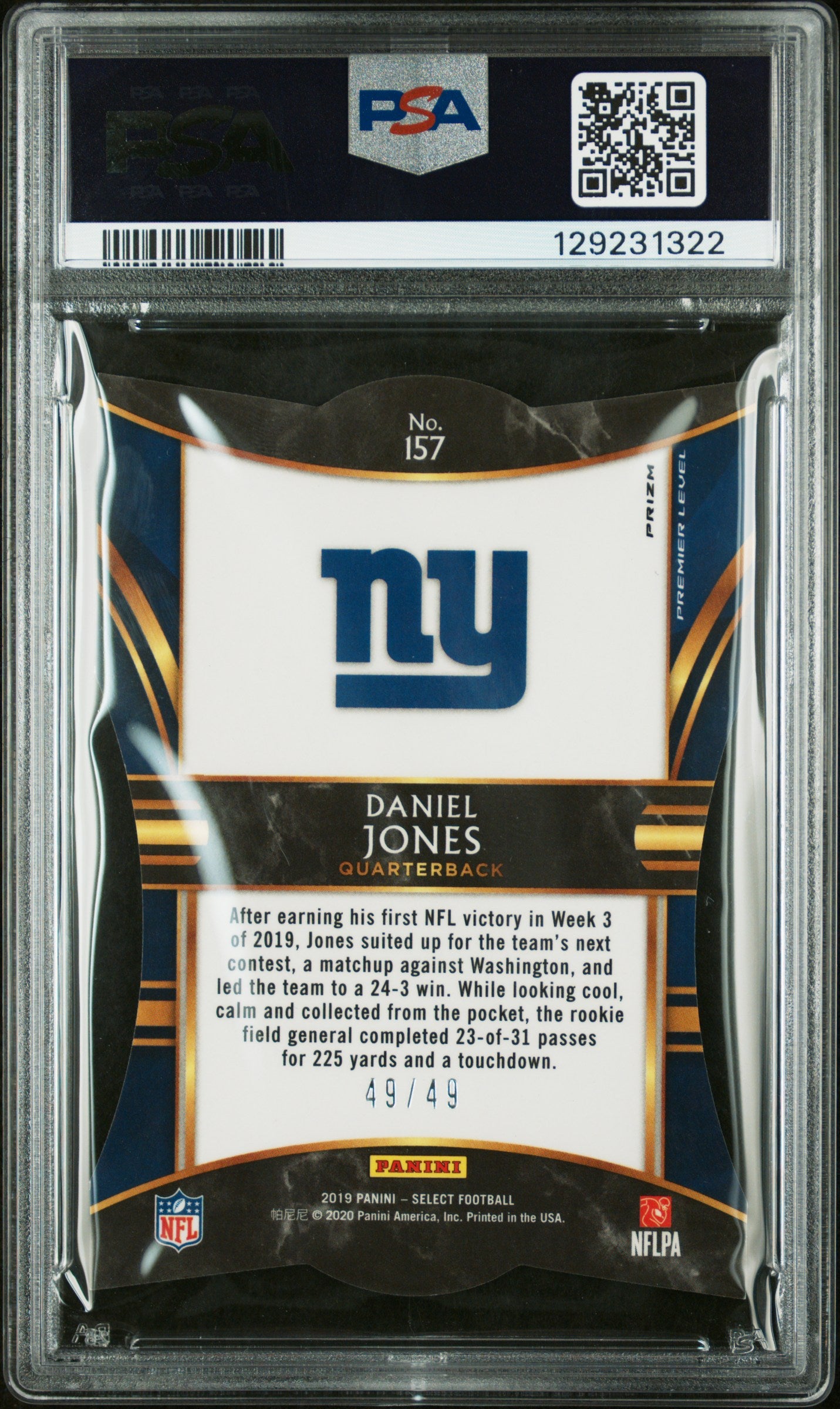 2019 Panini Select Daniel Jones #157 Die Cut Neon Green Prizm PSA 9 /49 pop 7