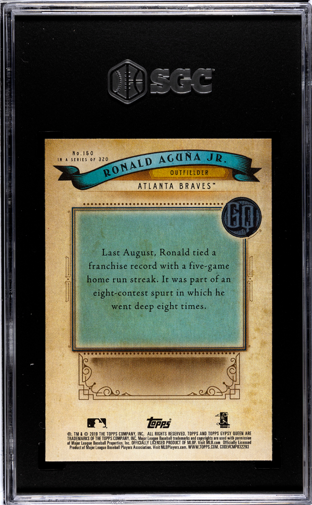 2019 Topps Gypsy Queen Ronald Acuna JR. #150 Missing Nameplate SGC 10 POP 2