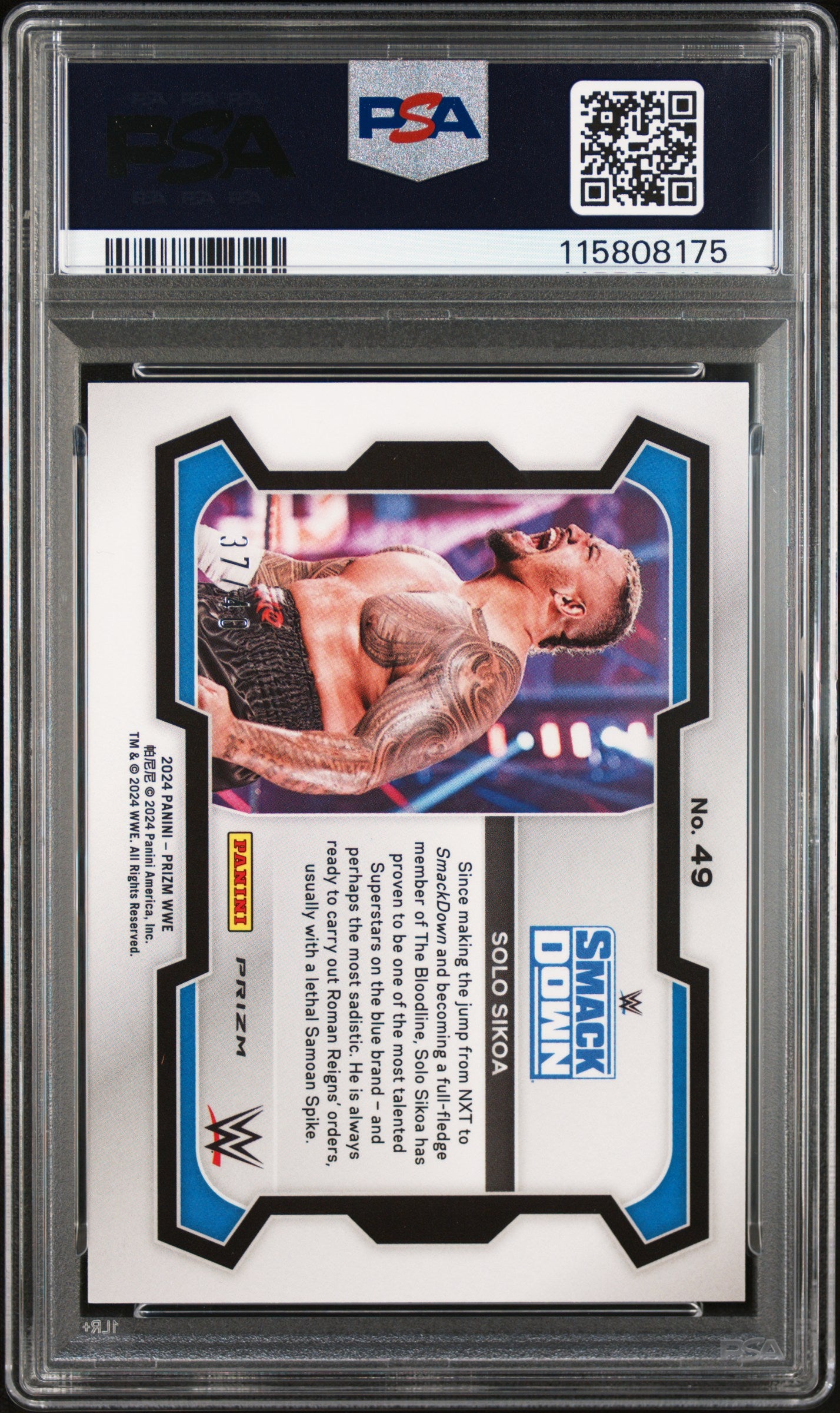 2024 Panini Prizm WWE Solo Sikoa #49 Wrestlemania#37/40 PSA 10 POP 4