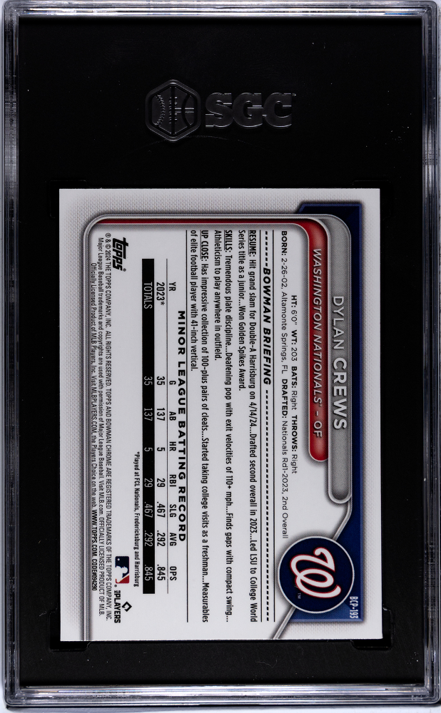 2024 Bowman Chrome Mega Box Dylan Crews #BCP-193 Prospect Gold Refractor SGC 10