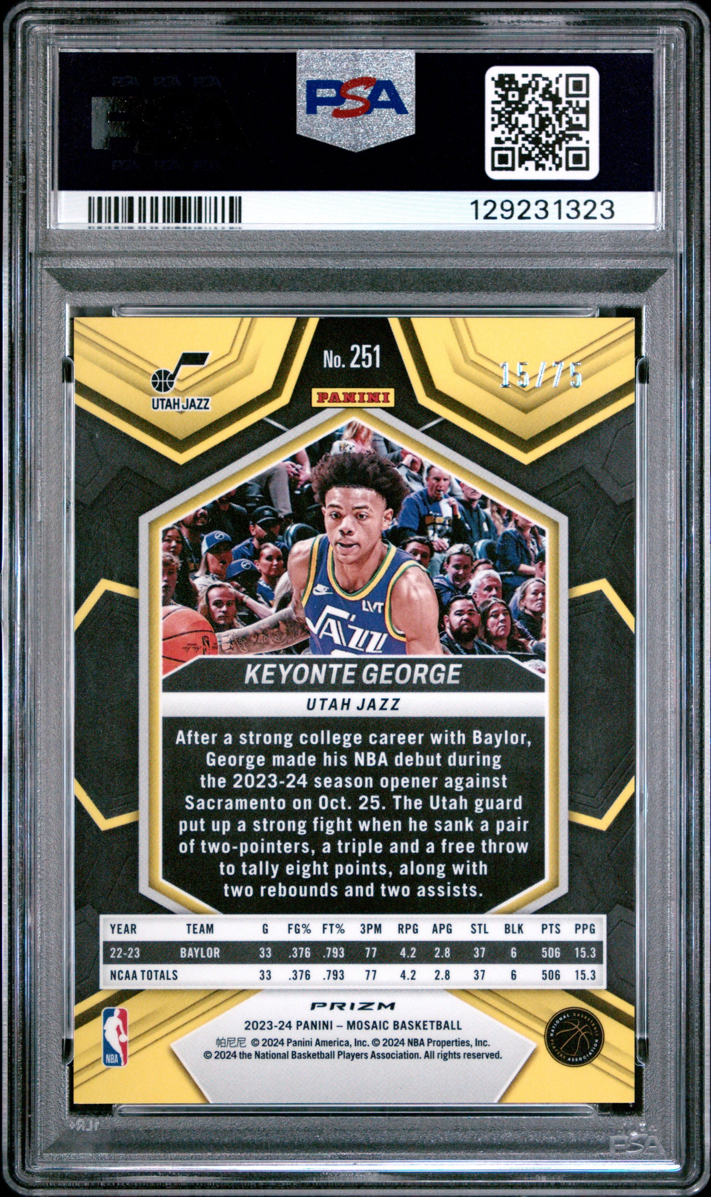 2023-24 Panini Mosaic Keyonte George #251 International Red PSA 9 POP 2 /75