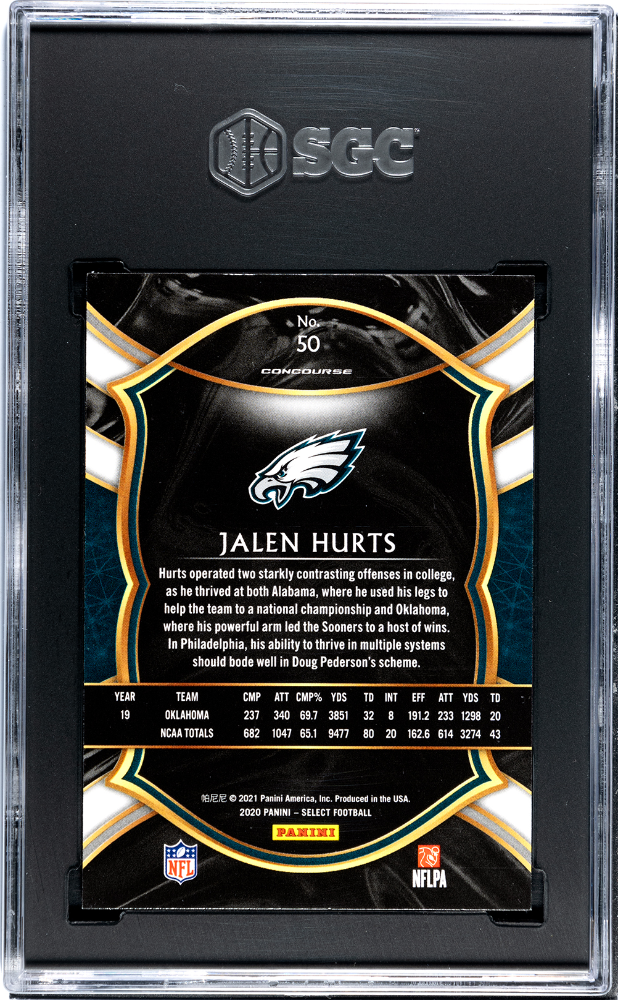 2020 Panini Select Jalen Hurts #50 SGC 9.5