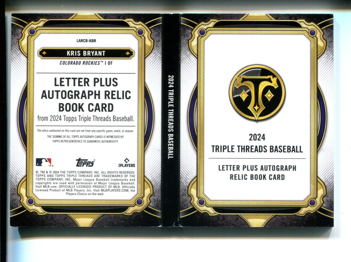 2024 Topps Triple Threads Kris Bryant AUTO #1/1 Letter Patch Game-Used Letterman