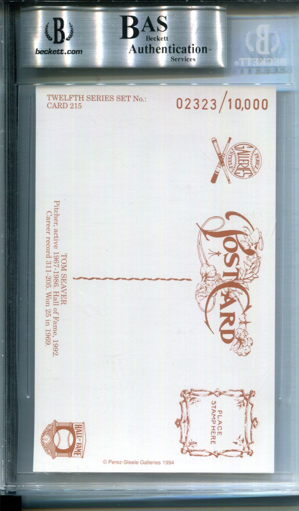 1980 Perez-Steele Hall of Fame Postcard Tom Seaver BVG Authentic AUTO Signed