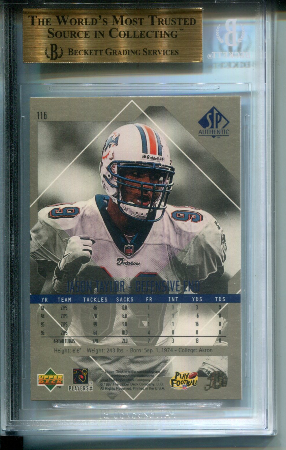 1997 SP Authentic Jason Taylor #116 BGS 9.5 Rookie