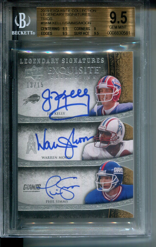 2009 Exquisite Legendary Sig. Phil Simms Jim Kelly Warren Moon AUTO #/15 BGS 9.5