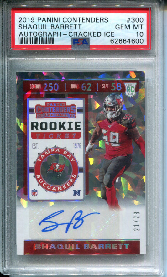 2019 Panini Contenders Shaquil Barrett #300 Cracked Ice #21/23 AUTO PSA 10