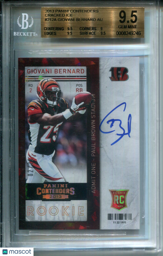 2013 Panini Contenders Cracked Ice #2/21 AUTO Giovani Bernard #212A BGS 9.5