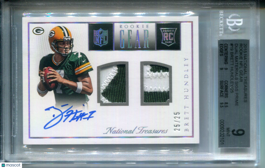 2015 National Treasures Rookie NFL Gear PATCH AUTO Brett Hundley #25/25 BGS 9