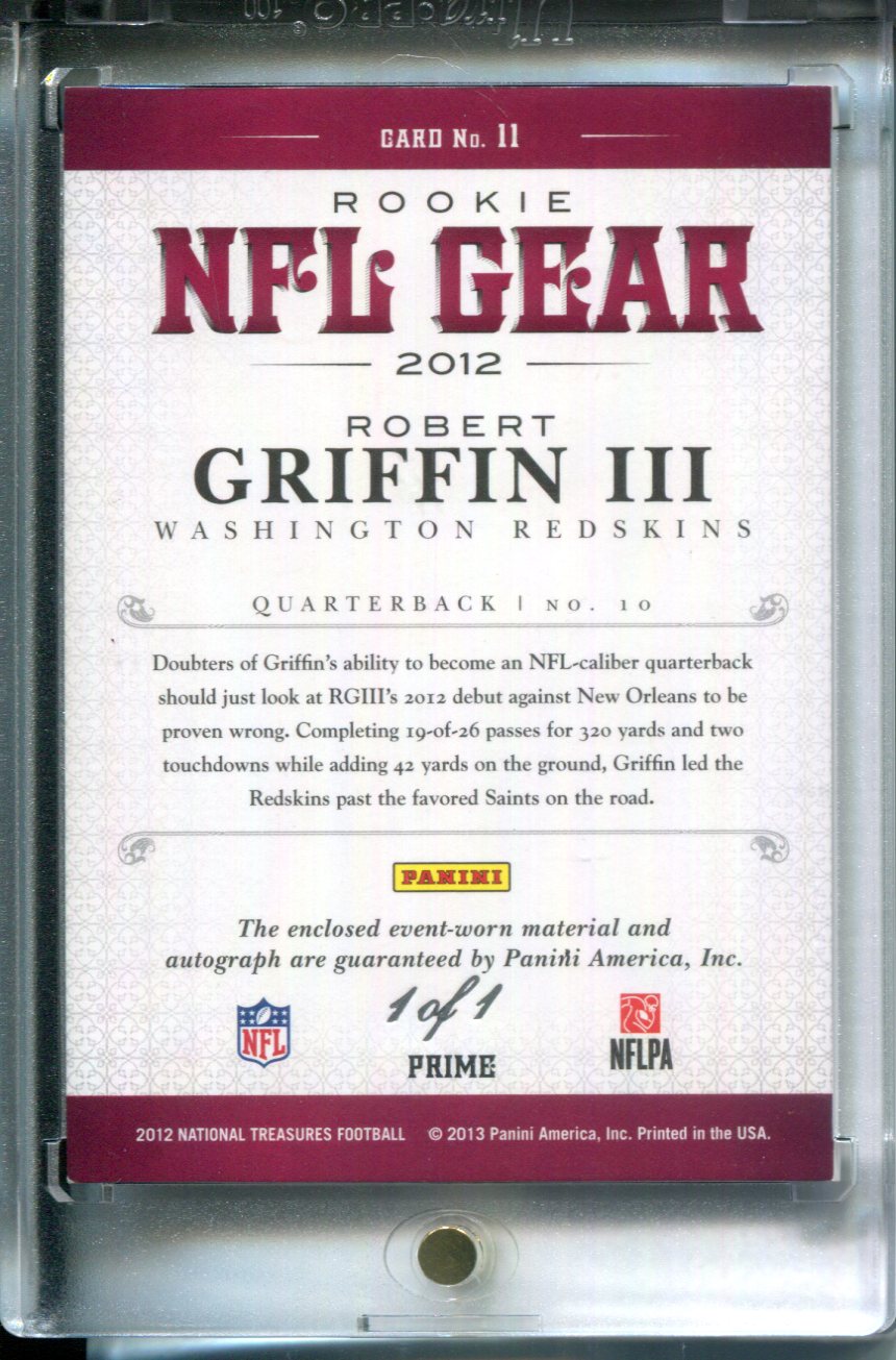 2012 National Treasures Robert Griffin III 1/1 LOGO NFL SHIELD ROOKIE PATCH AUTO