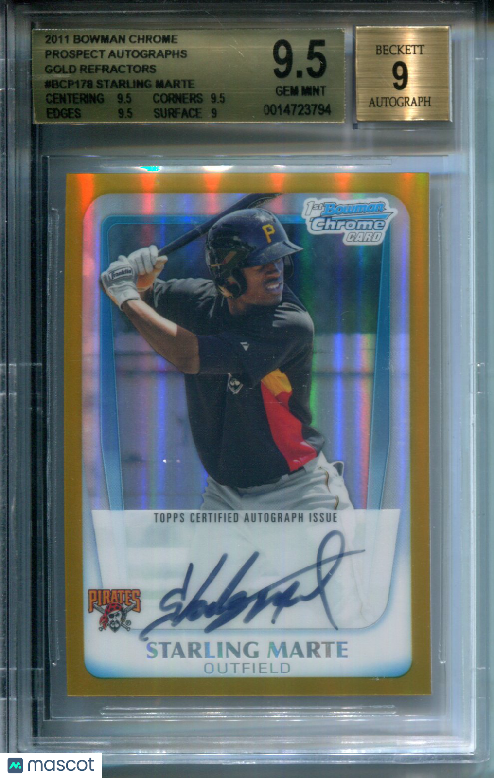 2011 Bowman Chrome Prospect AUTO Gold Refractor Starling Marte #30/50 BGS 9.5