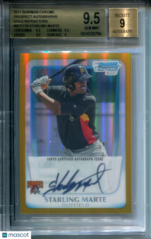 2011 Bowman Chrome Prospect AUTO Gold Refractor Starling Marte #30/50 BGS 9.5