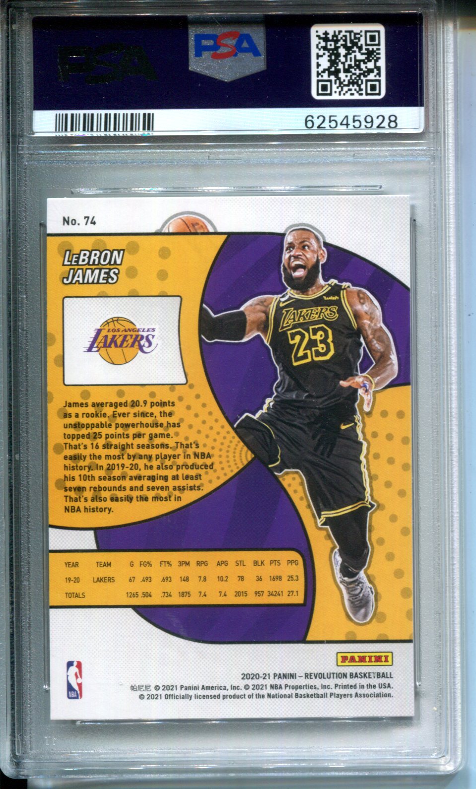 2020 Panini Revolution LeBron James #74 PSA 10