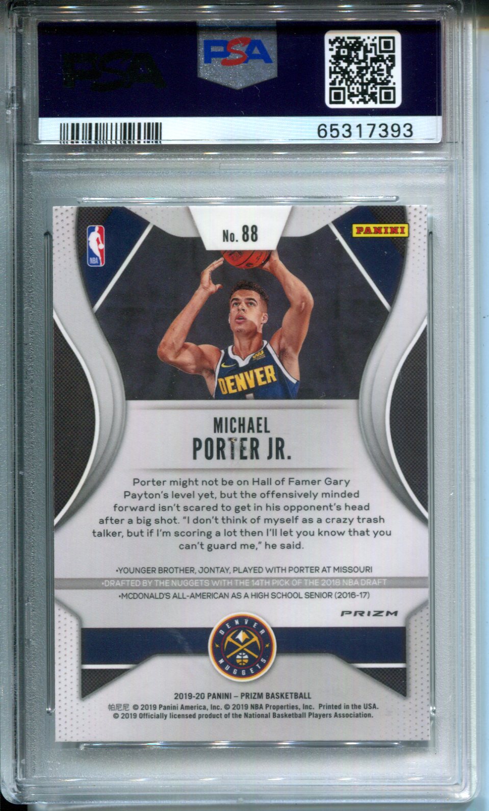 2019-20 Panini Prizm Michael Porter JR. #88 Silver PSA 10