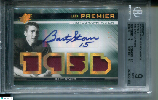 2013 SPx UD Premier Jersey AUTO Patch Jersey Alabama Bart Starr #3/3 BGS 9 POP 1