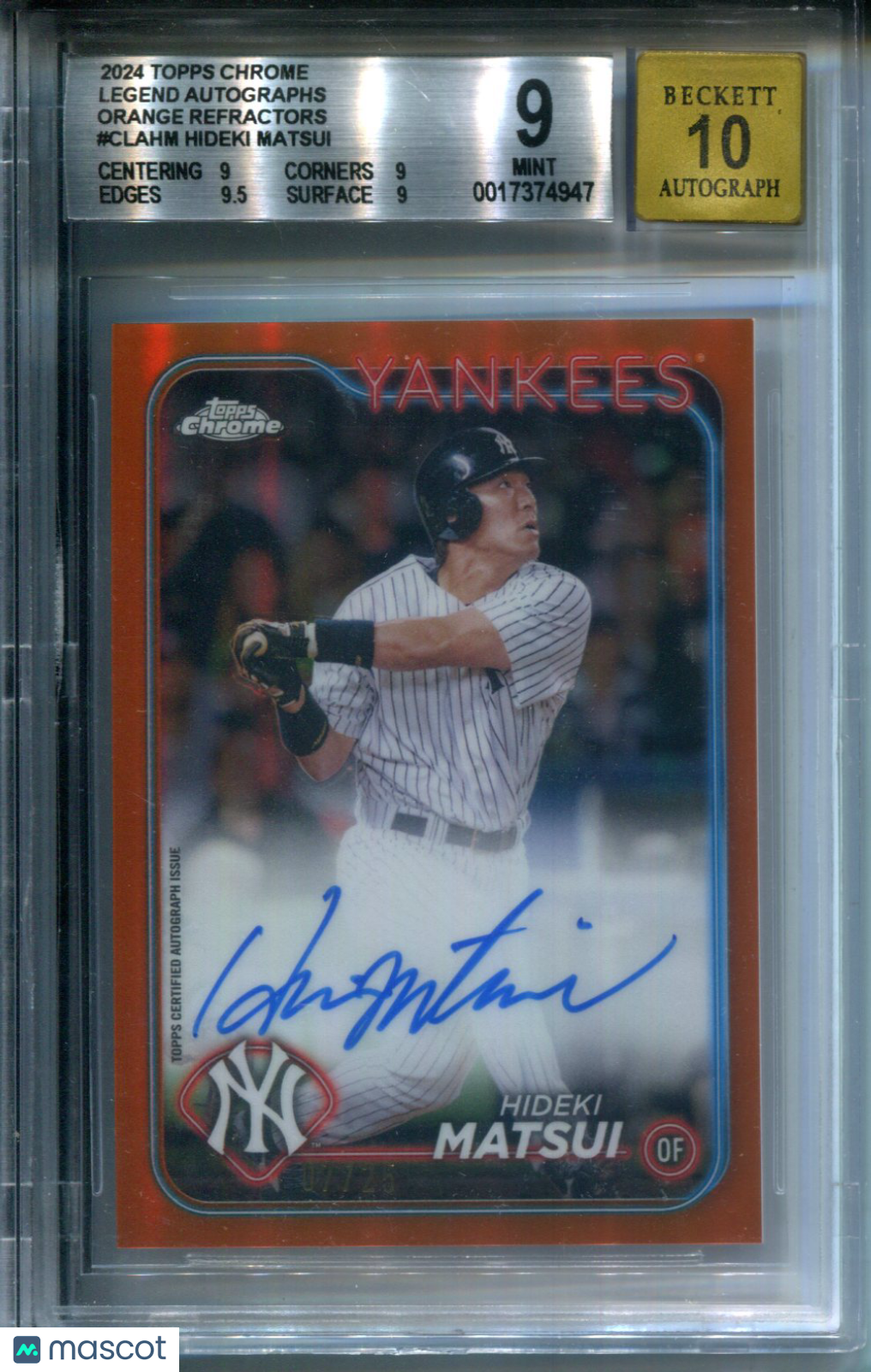 2024 Topps Chrome Legend AUTO Orange Refractor Hideki Matsui #7/25 BGS 9