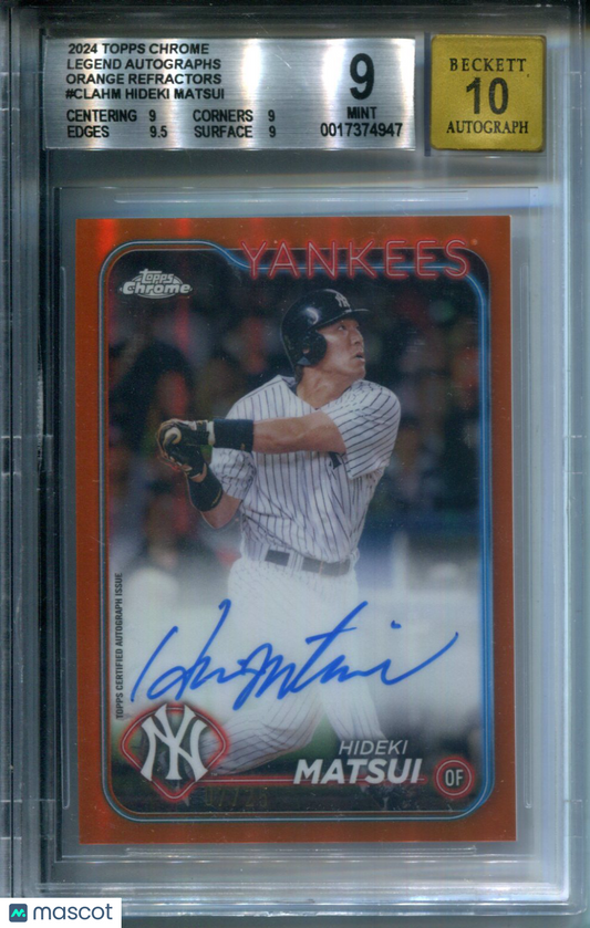 2024 Topps Chrome Legend AUTO Orange Refractor Hideki Matsui #7/25 BGS 9