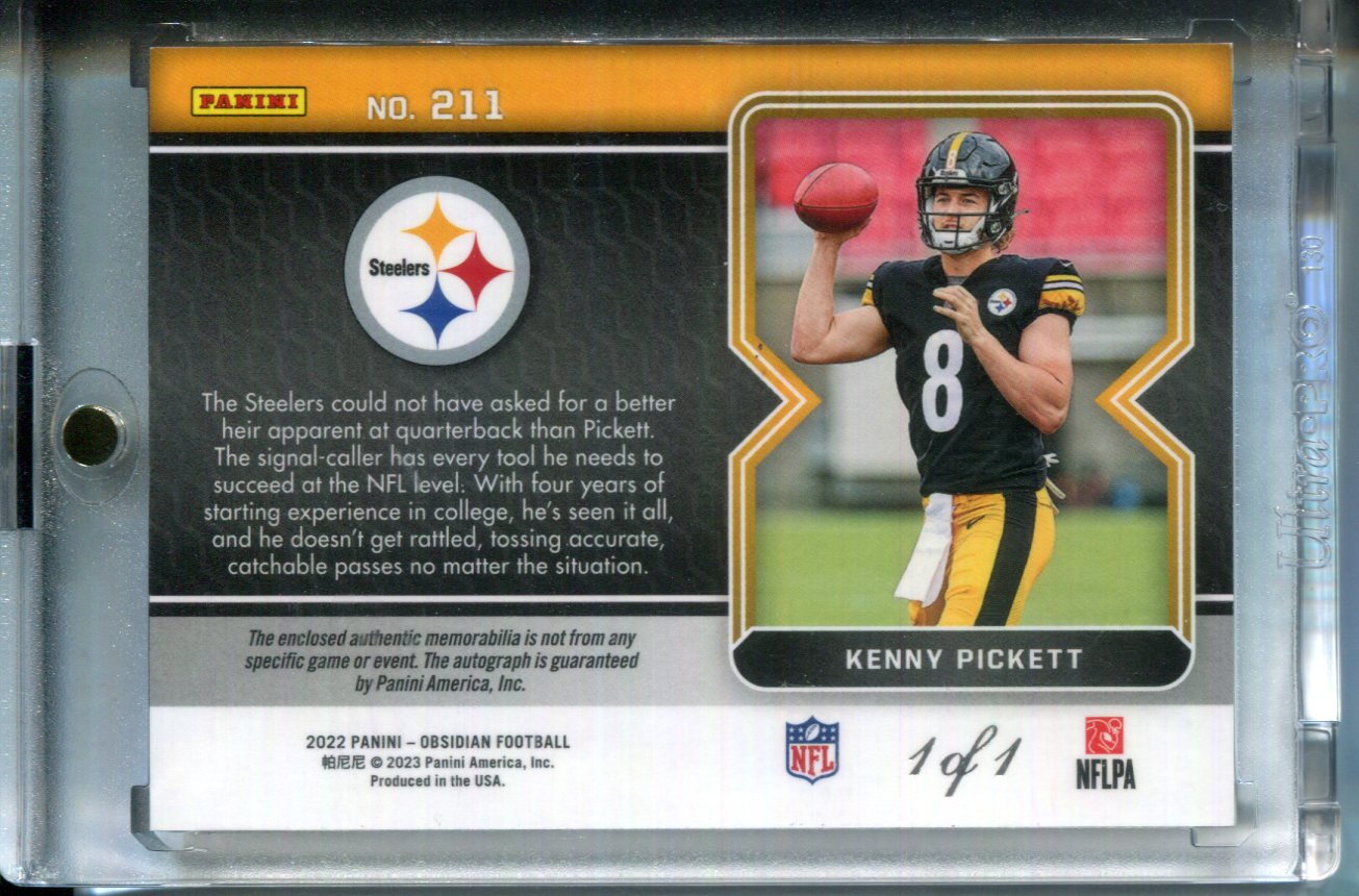 2023 Panini Obsidian Kenny Pickett #211 Nike Swoosh Patch NFL Shield Patch #1/1