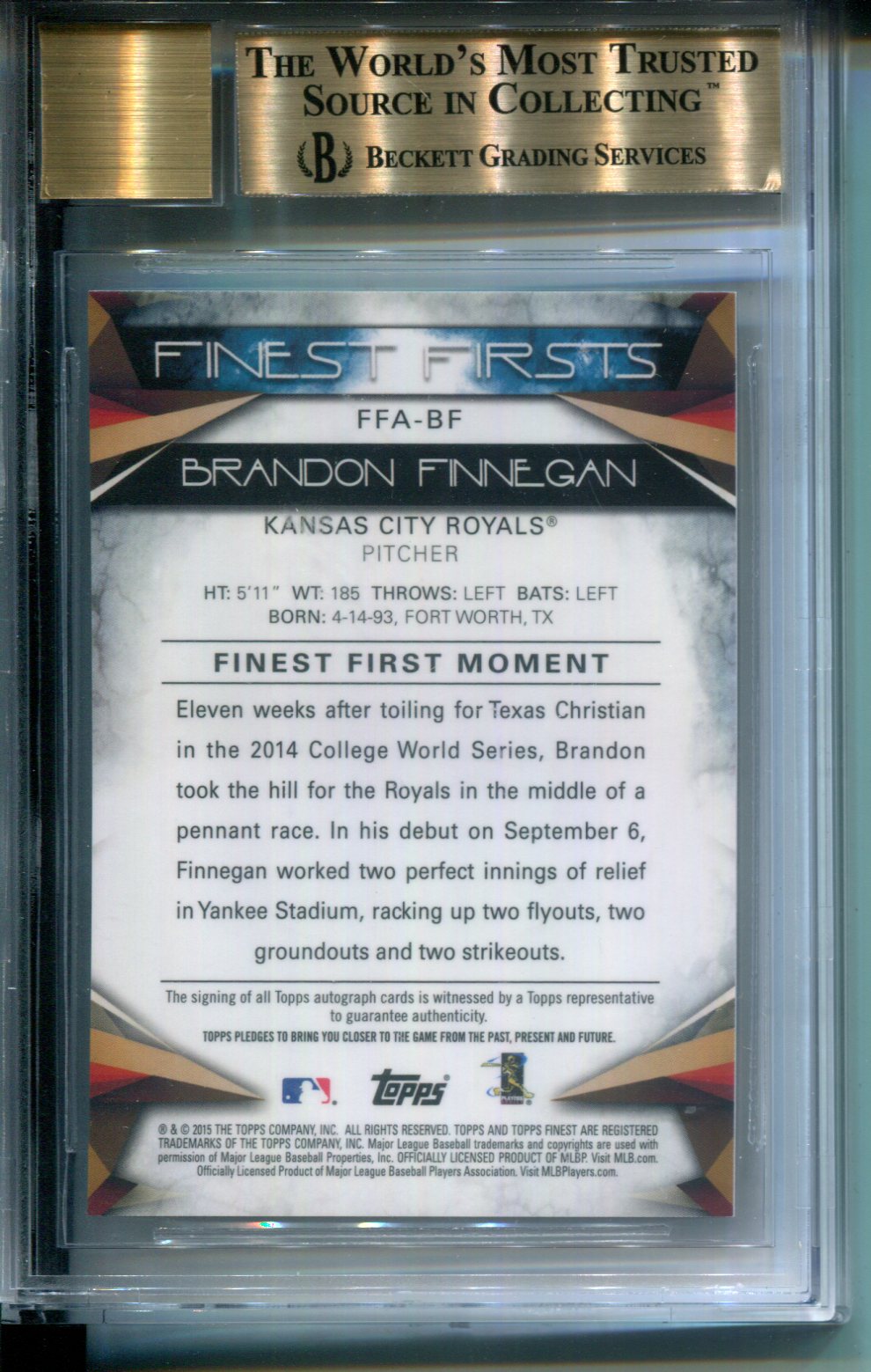 2015 Finest Firsts AUTO Green Refractor Brandon Finnegan #46/99 BGS 10 LOW POP 2