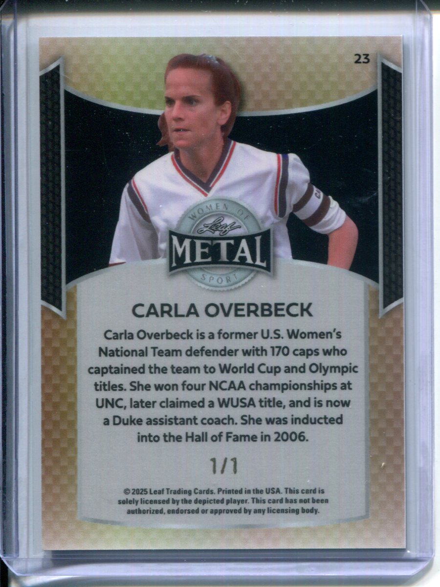2025 Leaf Metal Women of Sport Carla Overbeck #23 Blue #1/1 USA Soccer Duke